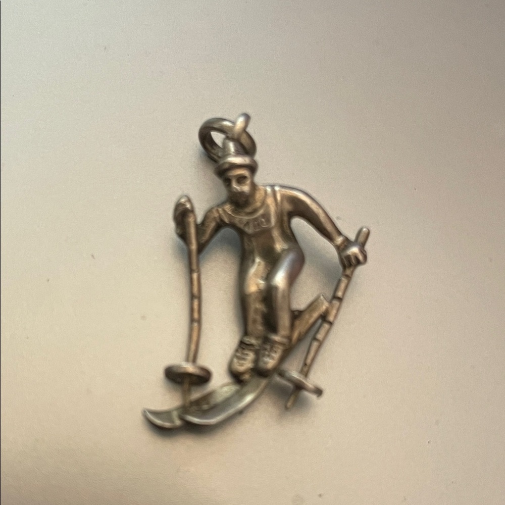 Sterling Silver Skier Pendant Charm - Silver